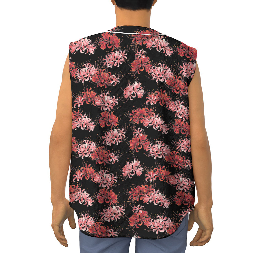 Japanese Cluster Amaryllis Pattern Print Sleeveless Baseball Jersey