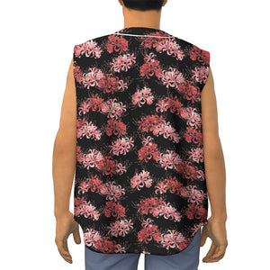 Japanese Cluster Amaryllis Pattern Print Sleeveless Baseball Jersey