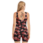 Japanese Cluster Amaryllis Pattern Print Sleeveless One Piece Swimsuit