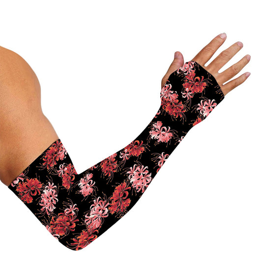 Japanese Cluster Amaryllis Pattern Print Sun Protection Arm Sleeves