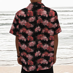 Japanese Cluster Amaryllis Pattern Print Textured Short Sleeve Shirt