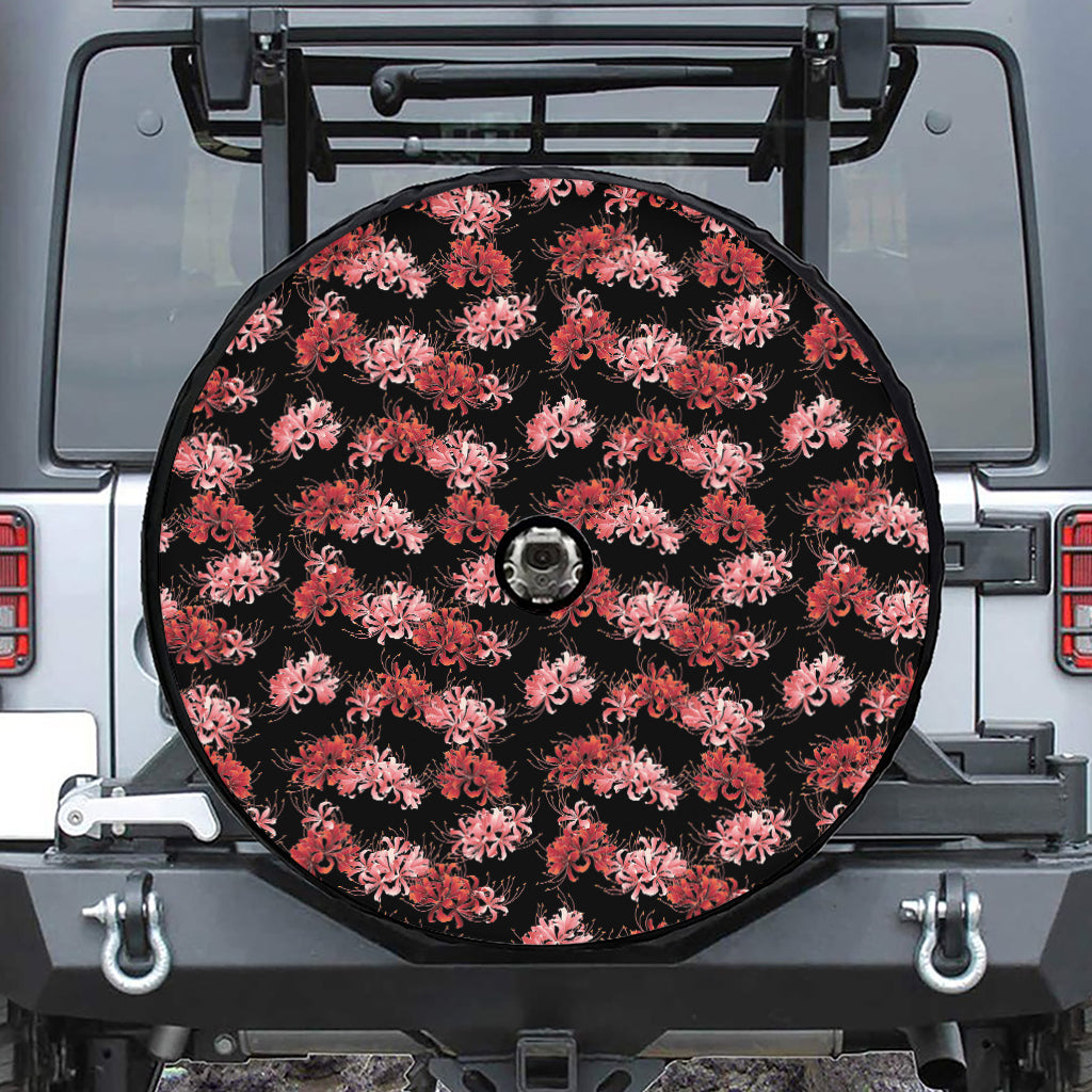 Japanese Cluster Amaryllis Pattern Print Tire Cover With Camera Hole