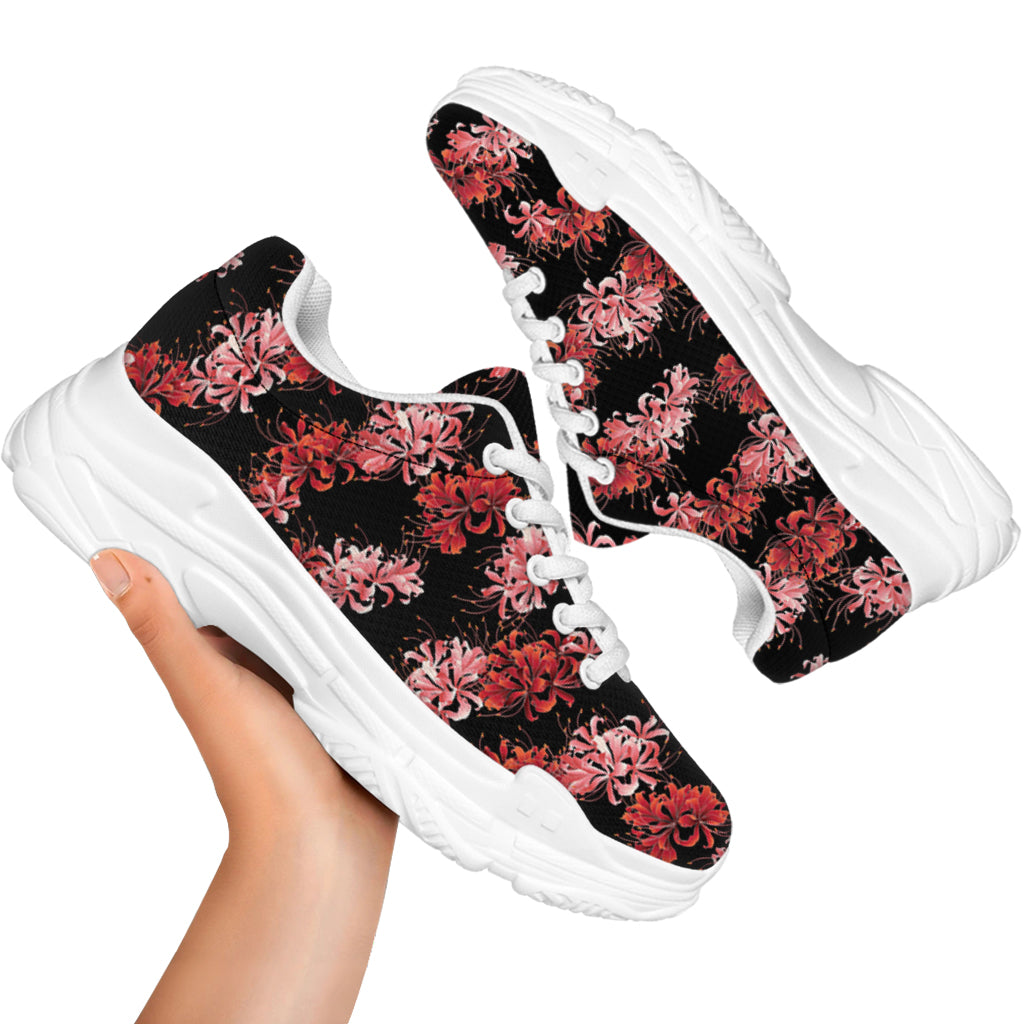 Japanese Cluster Amaryllis Pattern Print White Chunky Shoes