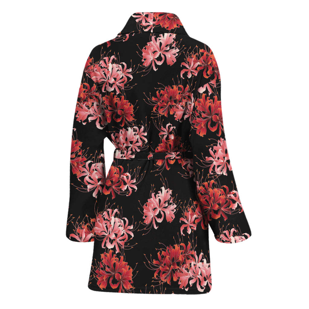 Japanese Cluster Amaryllis Pattern Print Women's Bathrobe