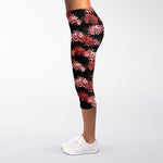 Japanese Cluster Amaryllis Pattern Print Women's Capri Leggings