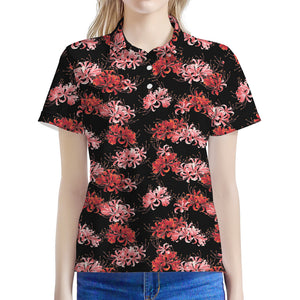 Japanese Cluster Amaryllis Pattern Print Women's Polo Shirt