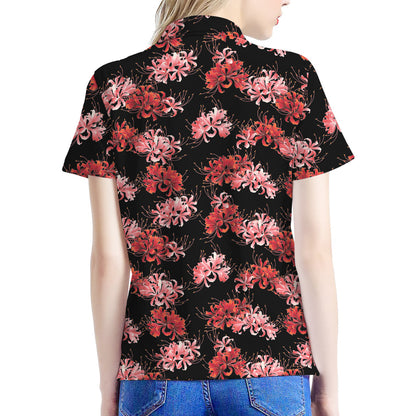 Japanese Cluster Amaryllis Pattern Print Women's Polo Shirt