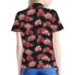 Japanese Cluster Amaryllis Pattern Print Women's Polo Shirt