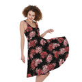 Japanese Cluster Amaryllis Pattern Print Sleeveless Knee Length Dress