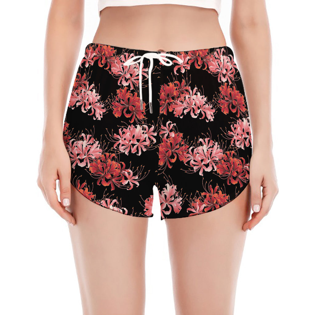 Japanese Cluster Amaryllis Pattern Print Women's Split Running Shorts