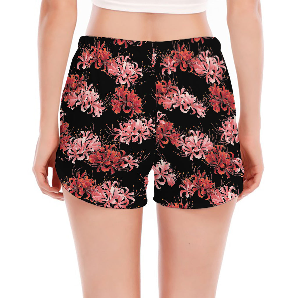 Japanese Cluster Amaryllis Pattern Print Women's Split Running Shorts