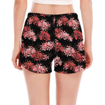 Japanese Cluster Amaryllis Pattern Print Women's Split Running Shorts