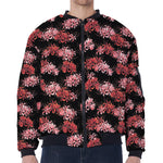 Japanese Cluster Amaryllis Pattern Print Zip Sleeve Bomber Jacket