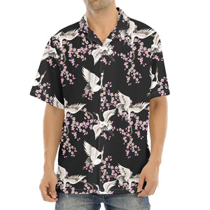 Japanese Crane Bird Pattern Print Aloha Shirt