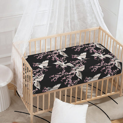 Japanese Crane Bird Pattern Print Baby Crib Sheet