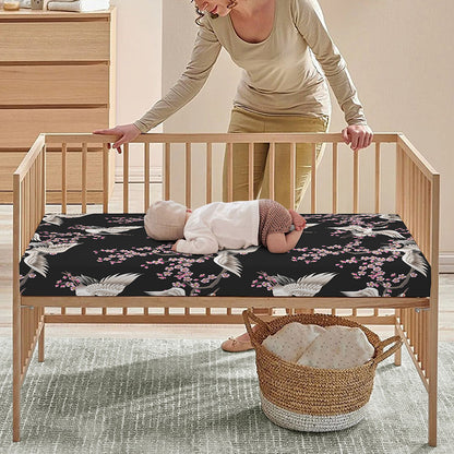 Japanese Crane Bird Pattern Print Baby Crib Sheet