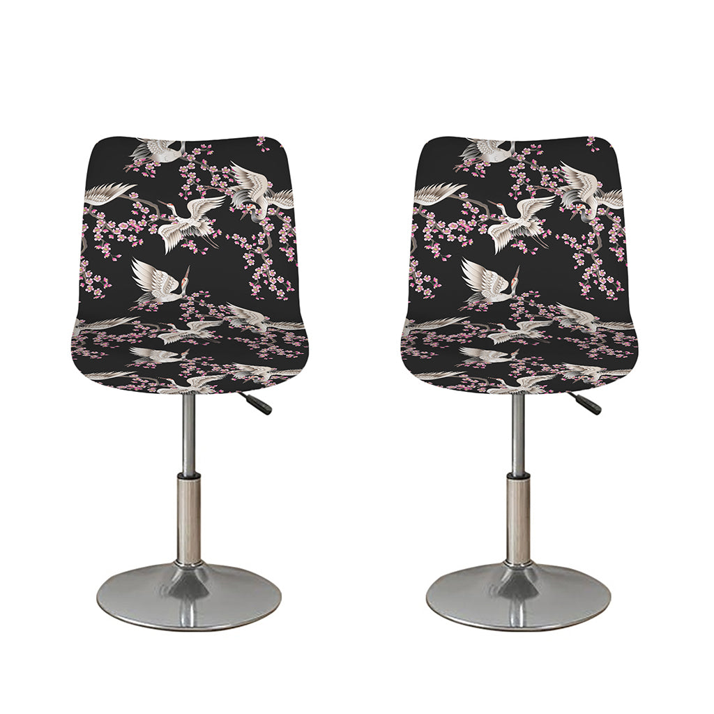 Japanese Crane Bird Pattern Print Bar Stool Covers