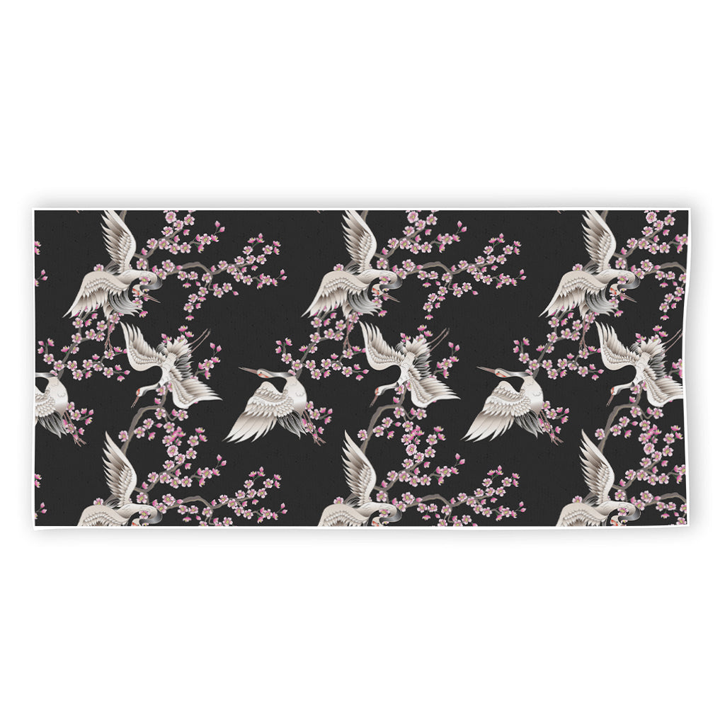 Japanese Crane Bird Pattern Print Beach Towel