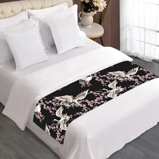 Japanese Crane Bird Pattern Print Bed Runner