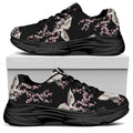Japanese Crane Bird Pattern Print Black Chunky Shoes