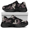 Japanese Crane Bird Pattern Print Black Chunky Shoes