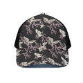 Japanese Crane Bird Pattern Print Black Mesh Trucker Hat