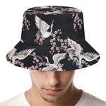 Japanese Crane Bird Pattern Print Bucket Hat