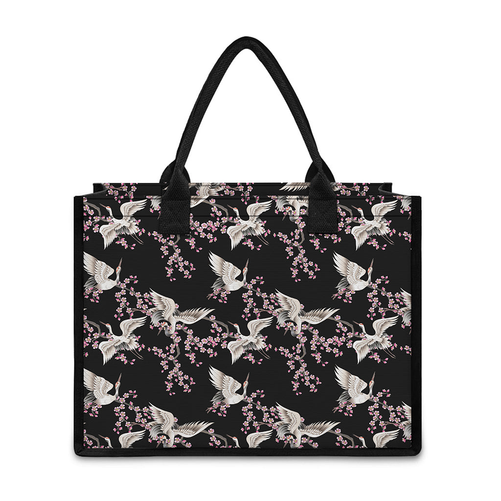 Japanese Crane Bird Pattern Print Canvas Tote Bag