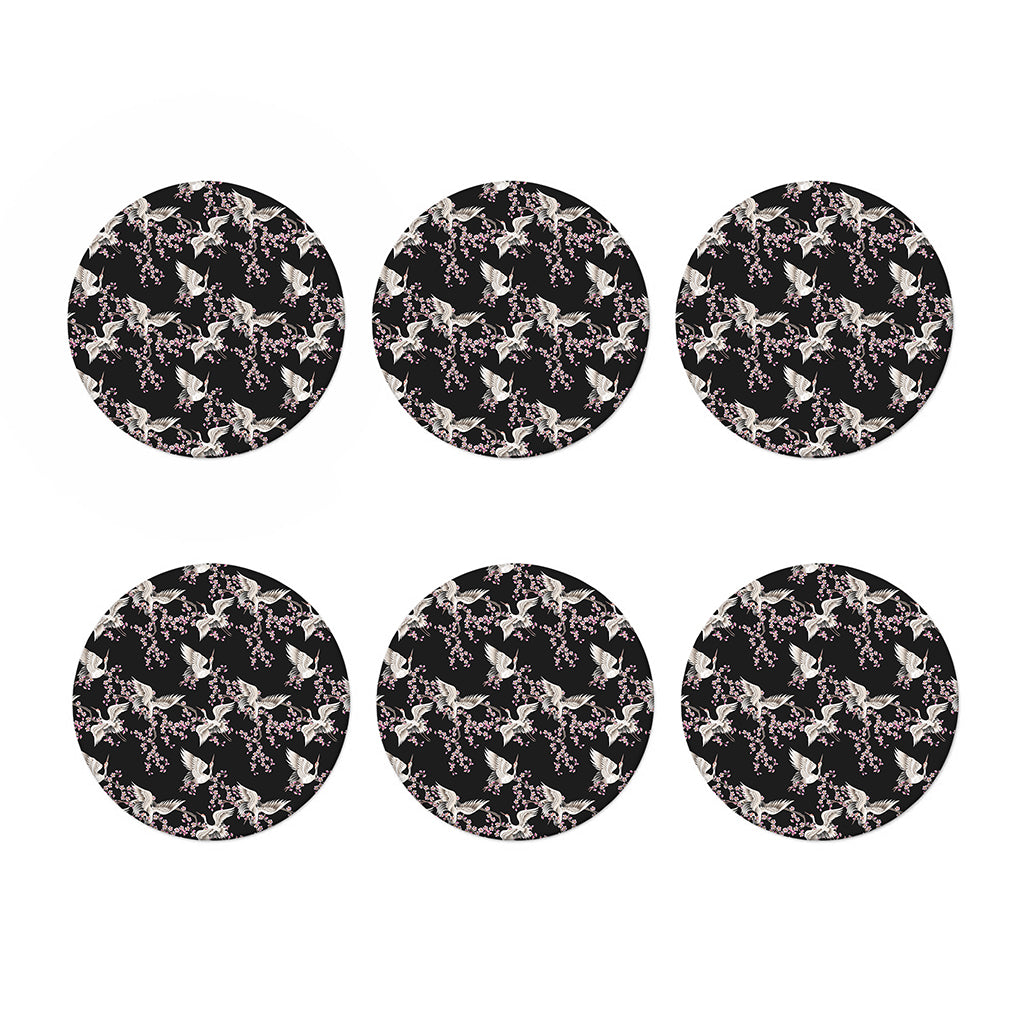 Japanese Crane Bird Pattern Print Coaster Set
