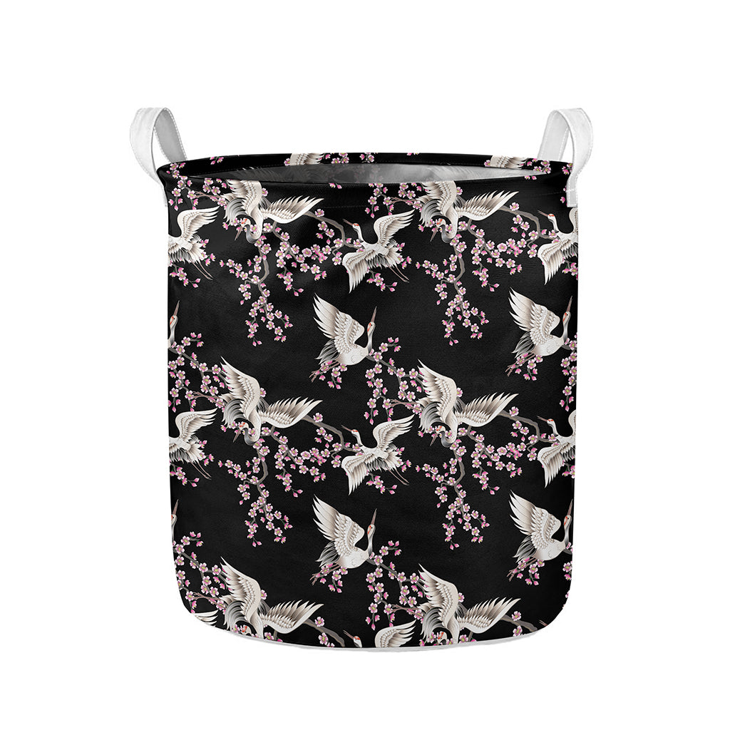 Japanese Crane Bird Pattern Print Collapsible Laundry Basket