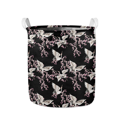 Japanese Crane Bird Pattern Print Collapsible Laundry Basket