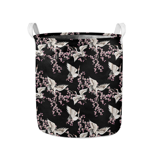 Japanese Crane Bird Pattern Print Collapsible Laundry Basket