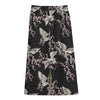 Japanese Crane Bird Pattern Print Cotton Front Slit Maxi Skirt