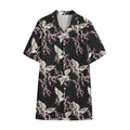 Japanese Crane Bird Pattern Print Cotton Hawaiian Shirt