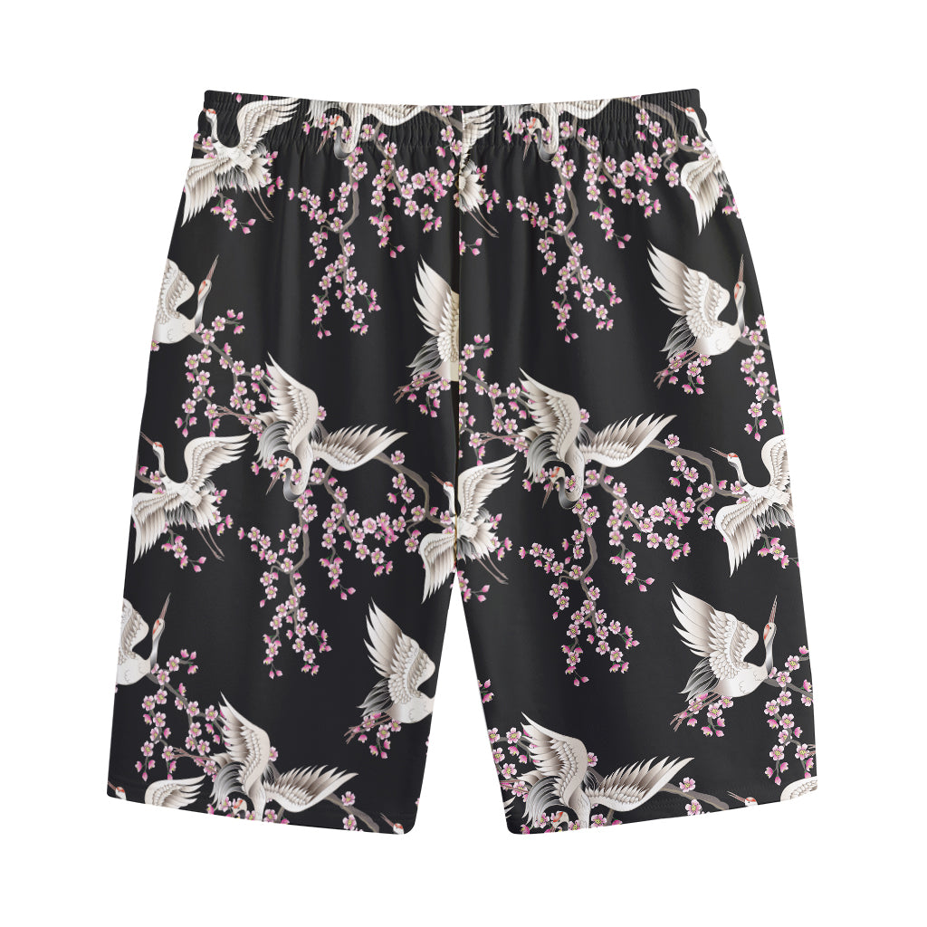 Japanese Crane Bird Pattern Print Cotton Shorts