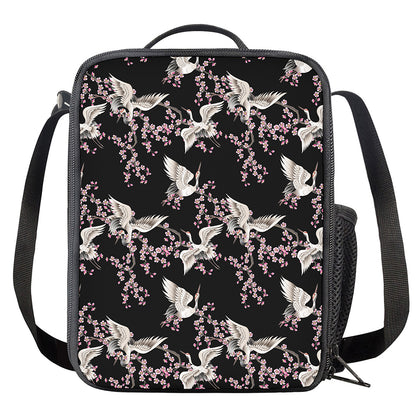 Japanese Crane Bird Pattern Print Crossbody Lunch Bag