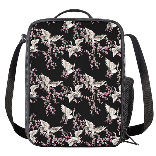 Japanese Crane Bird Pattern Print Crossbody Lunch Bag