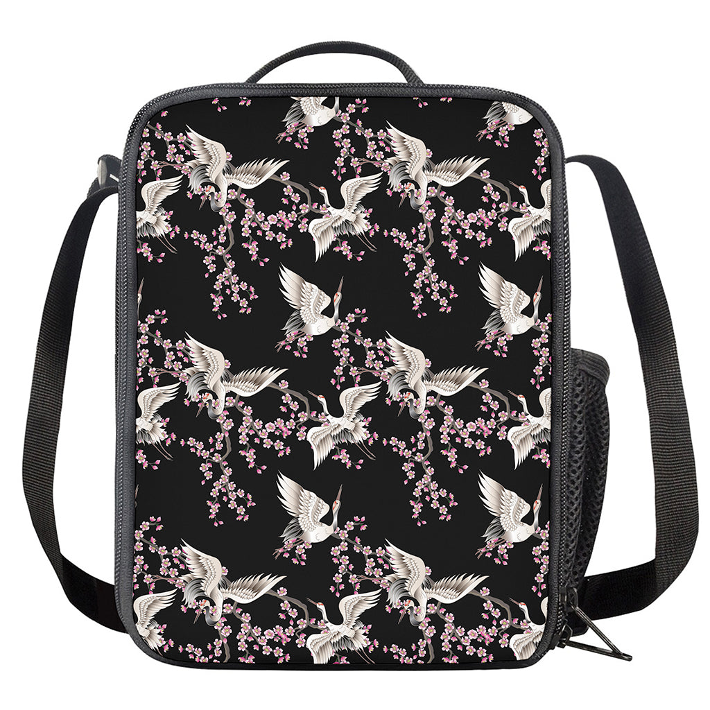 Japanese Crane Bird Pattern Print Crossbody Lunch Bag