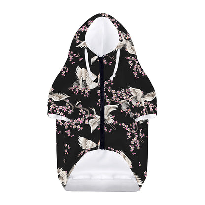 Japanese Crane Bird Pattern Print Dog Zip Up Hoodie