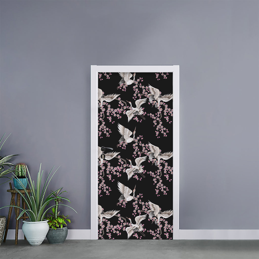 Japanese Crane Bird Pattern Print Door Sticker