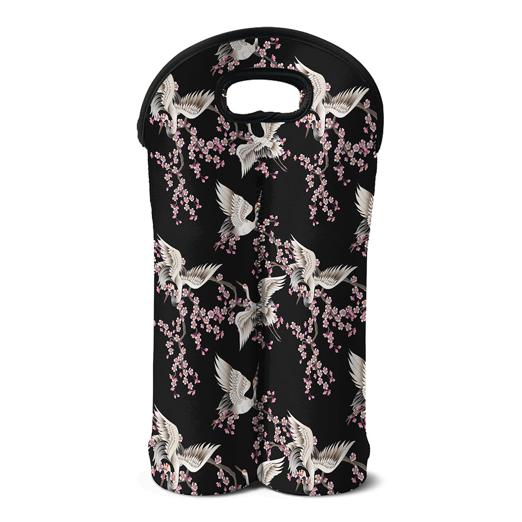 Japanese Crane Bird Pattern Print Double Neoprene Wine Tote