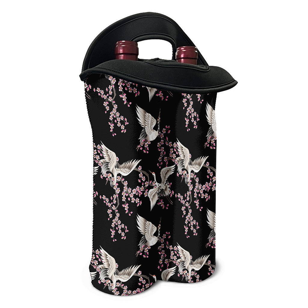 Japanese Crane Bird Pattern Print Double Neoprene Wine Tote
