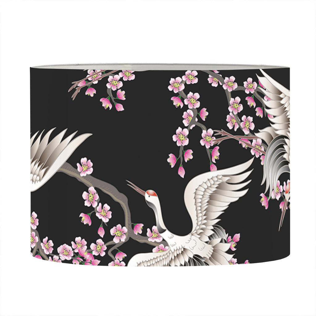 Japanese Crane Bird Pattern Print Drum Lamp Shade