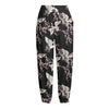 Japanese Crane Bird Pattern Print Fleece Lined Knit Pants