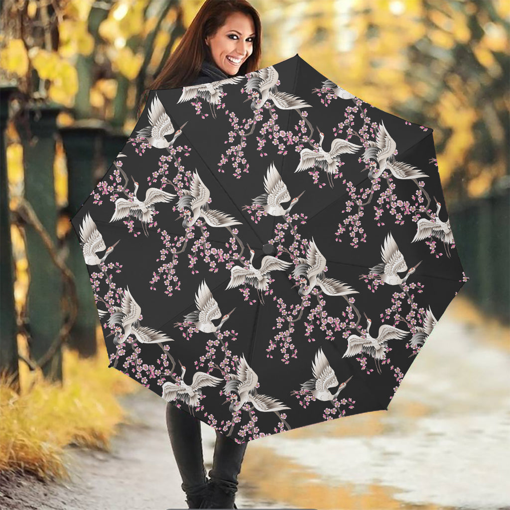 Japanese Crane Bird Pattern Print Foldable Umbrella