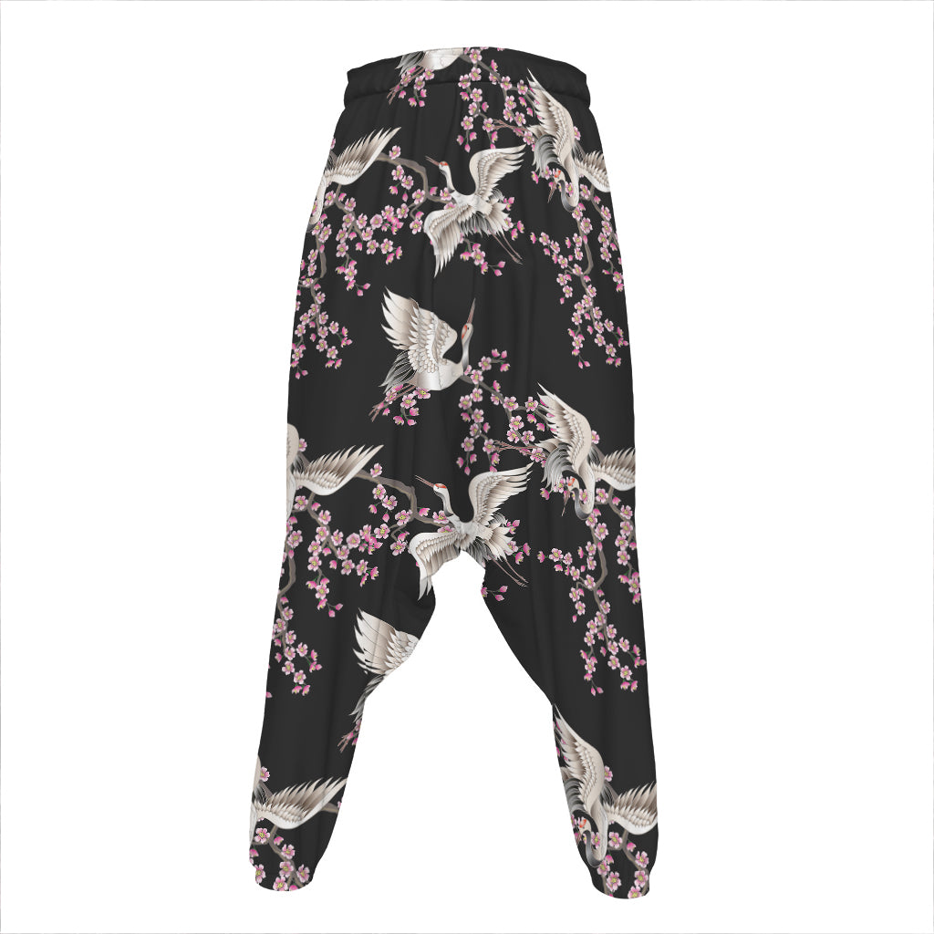 Japanese Crane Bird Pattern Print Hammer Pants