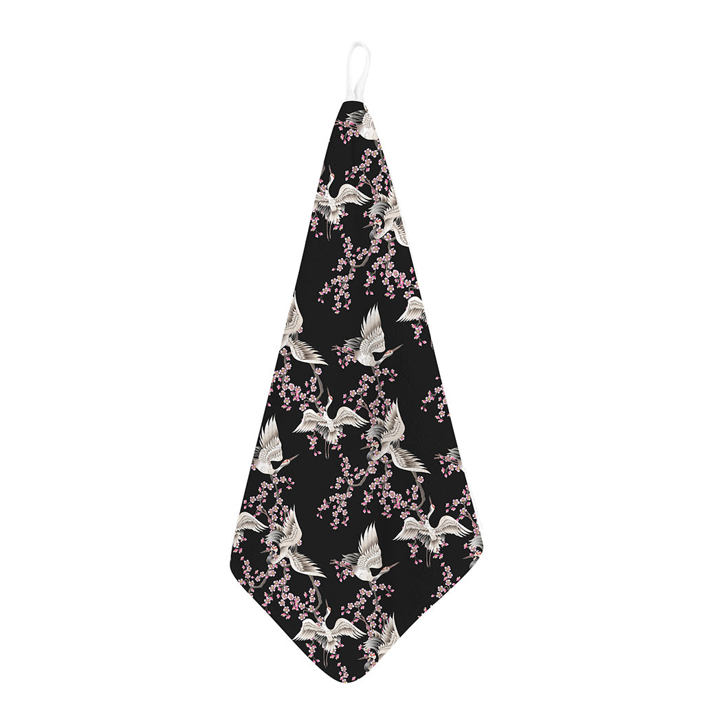 Japanese Crane Bird Pattern Print Hand Towel