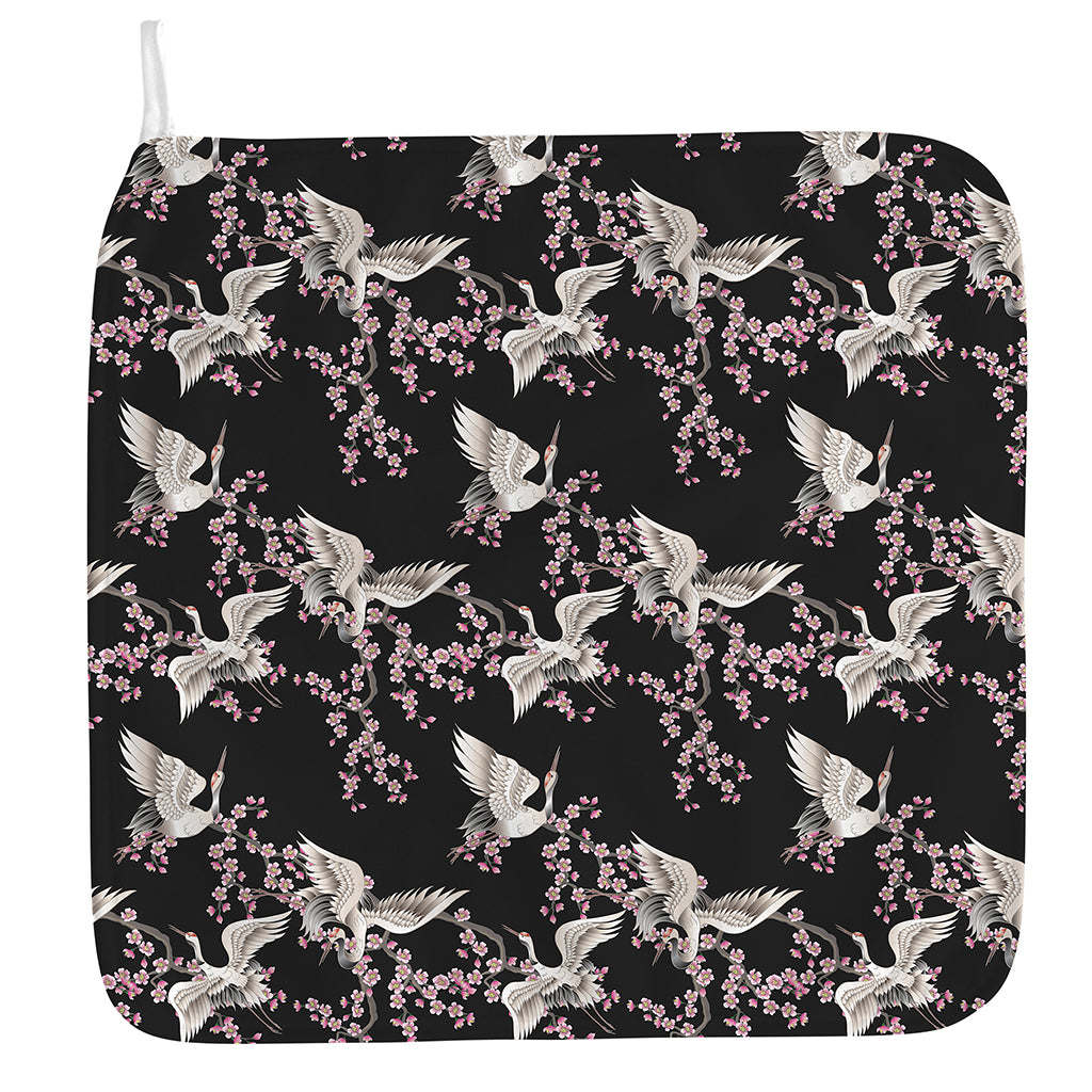 Japanese Crane Bird Pattern Print Hand Towel