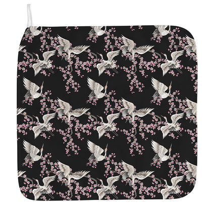 Japanese Crane Bird Pattern Print Hand Towel
