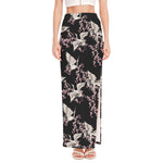 Japanese Crane Bird Pattern Print High Slit Maxi Skirt